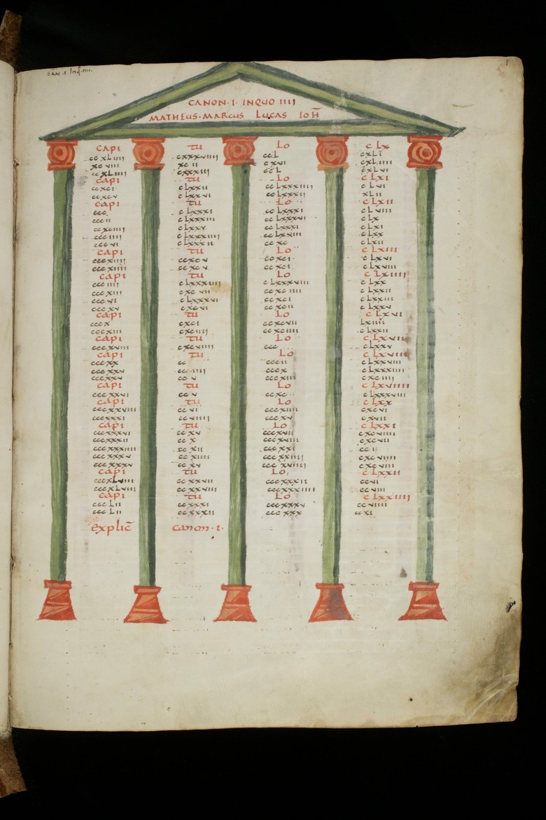 St. Gallen, Stiftsbibliothek, Cod. Sang. 56, p. 5 – Evangelienharmonie des Tatian (https://www.e-codices.ch/de/list/one/csg/0056) 