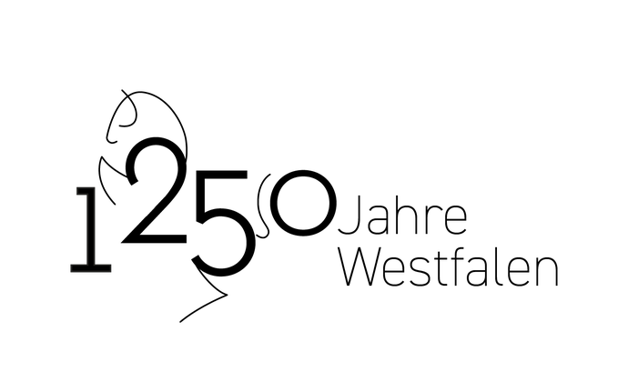 Logo mit dem Schriftzug "1250 Jahre Westfalen" und stilisiertem Westfalenpferd